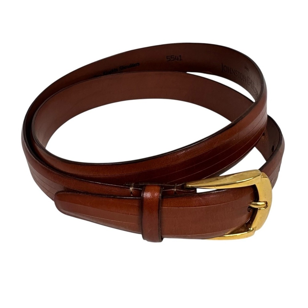 Johnston & Murphy Belt Leather Brown Solid‎ Brass Buckle Aniline Kipskin Size 40